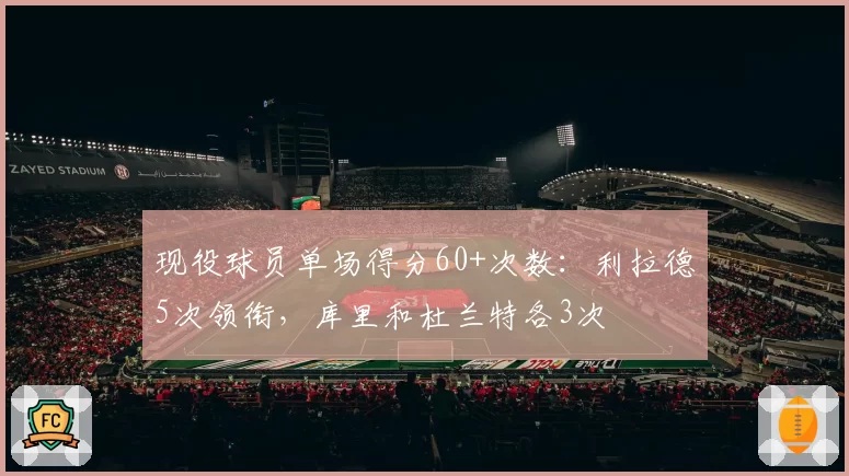 现役球员单场得分60+次数：利拉德5次领衔，库里和杜兰特各3次